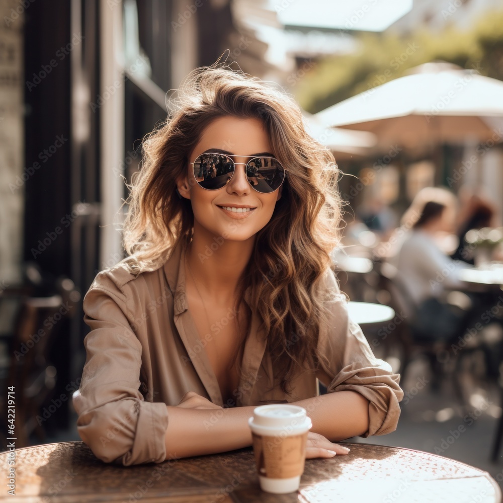 Young woman in street cafe