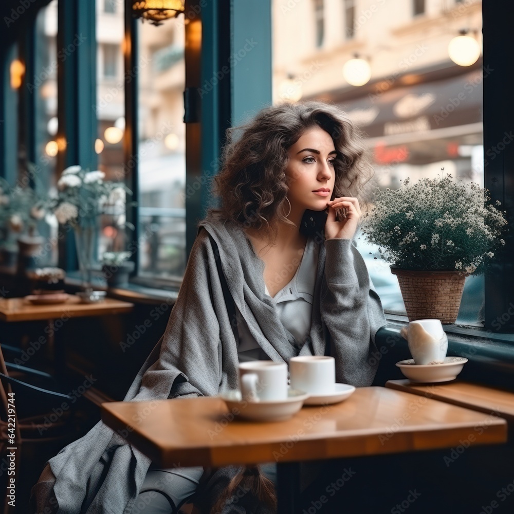 Young woman in street cafe