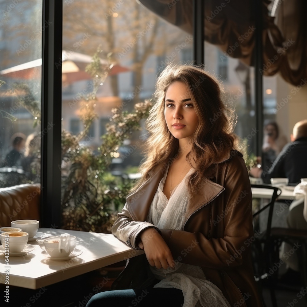 Young woman in street cafe