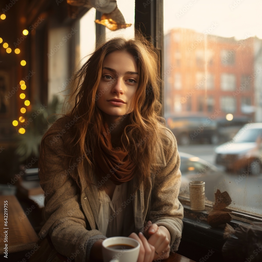 Young woman in street cafe