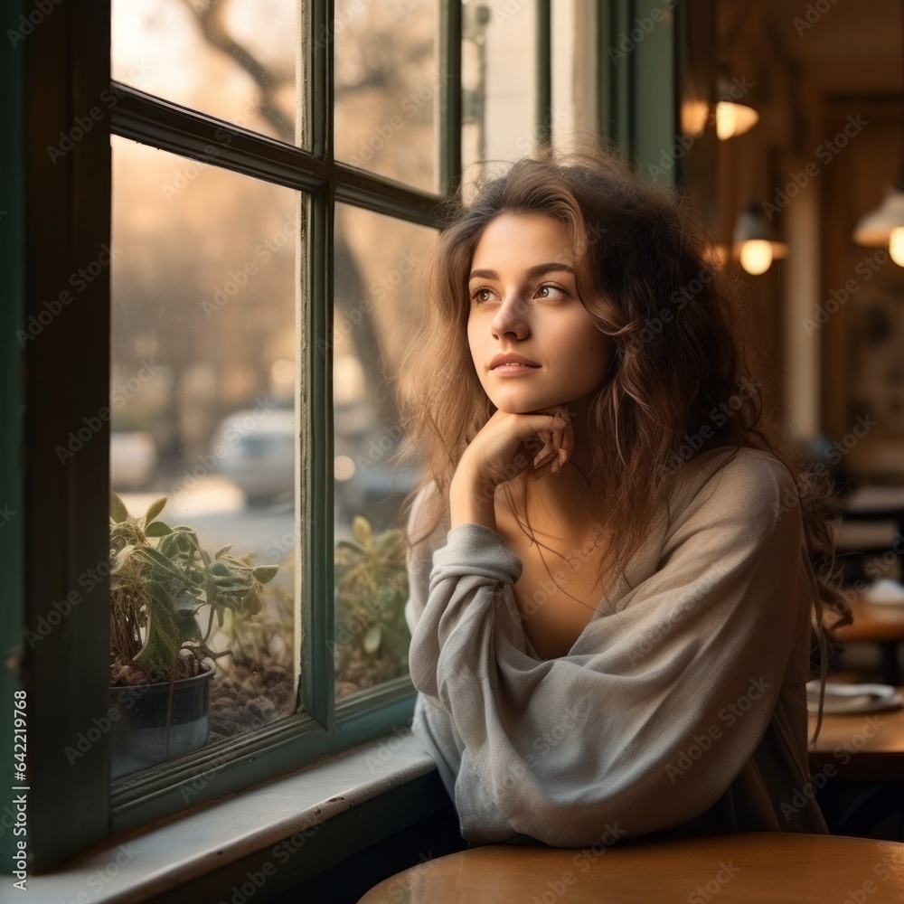 Young woman in street cafe