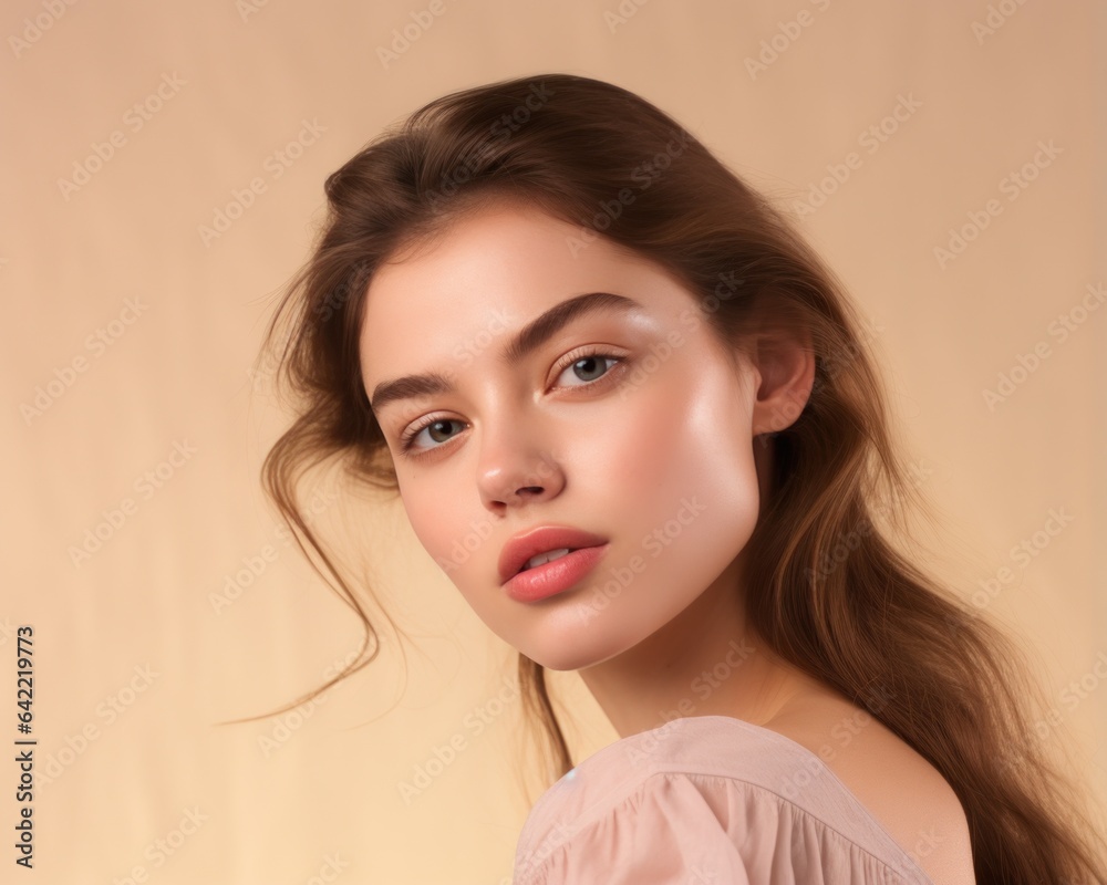 Beautiful skin model isolated on natural beige background