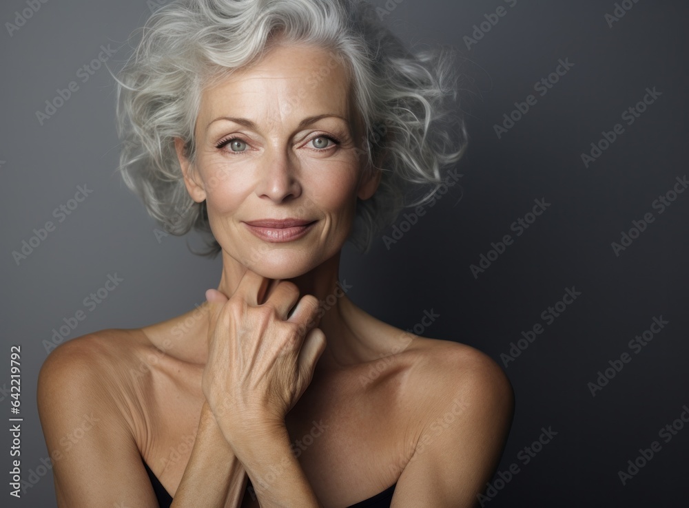 An old woman in studio.