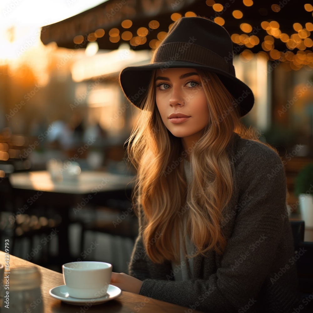 Young woman in street cafe