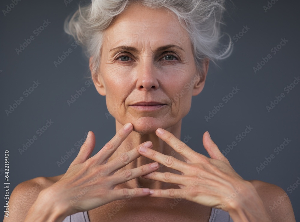 An old woman in studio.