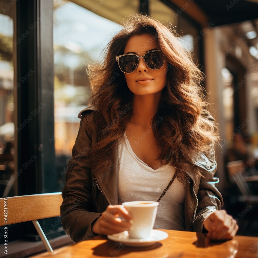 Young woman in street cafe