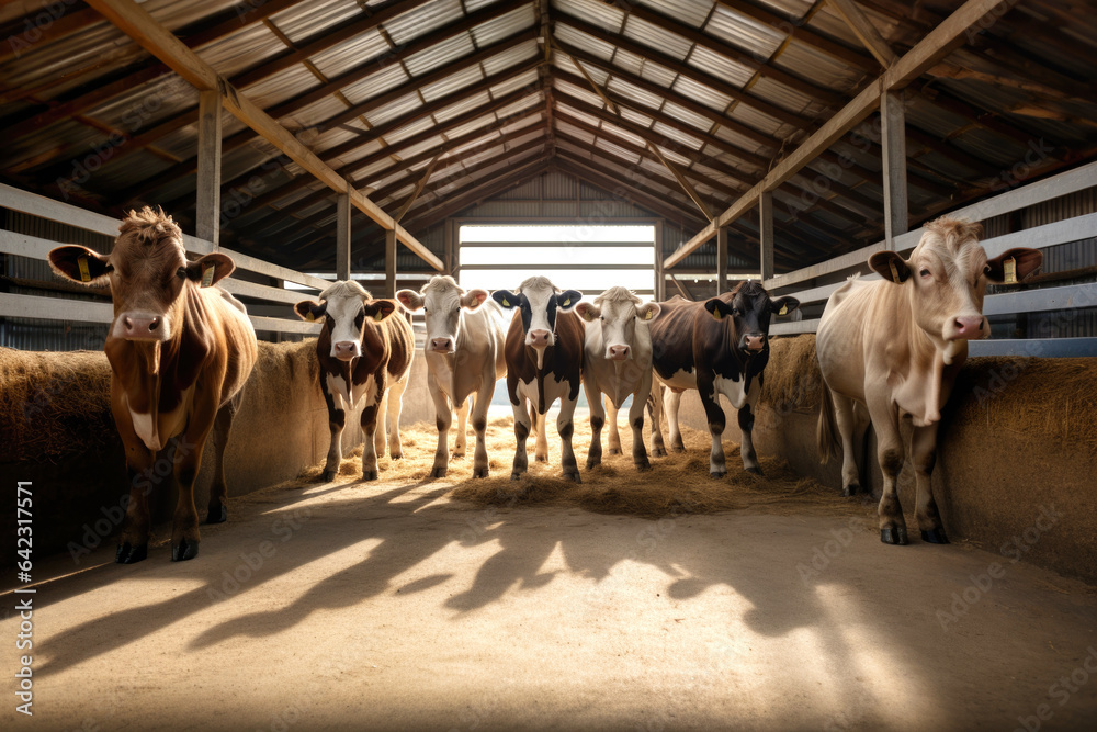 cows looking into the camera, cows standing in clean cowsh