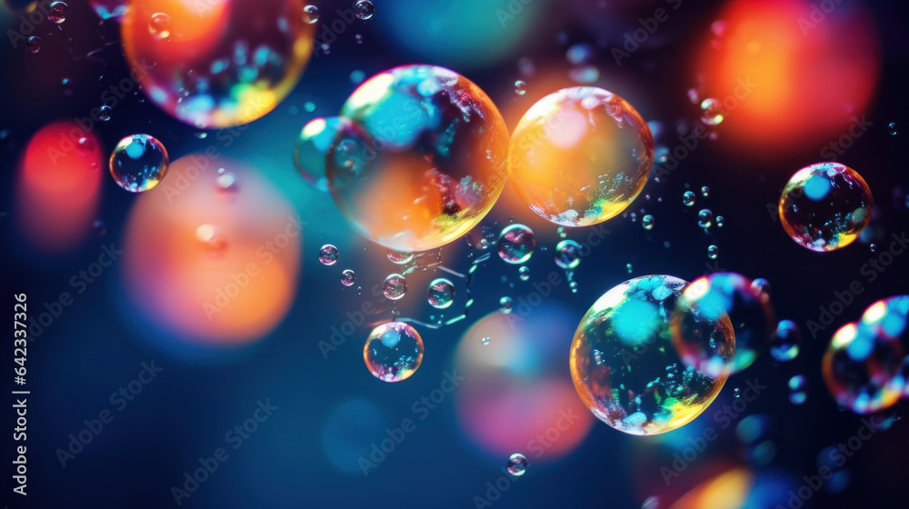 Close-up colorful bubbles with dark background