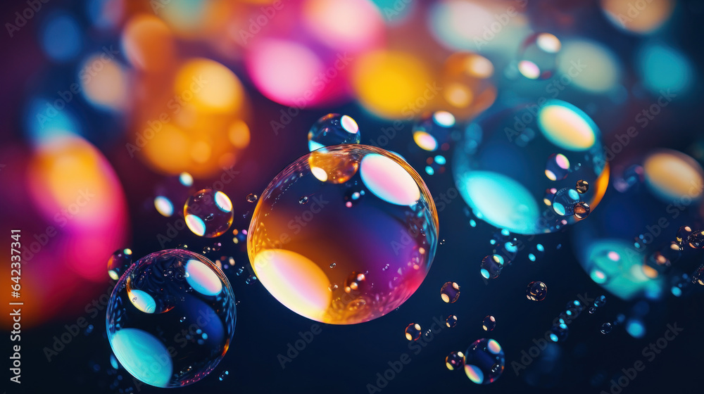 Close-up colorful bubbles with dark background