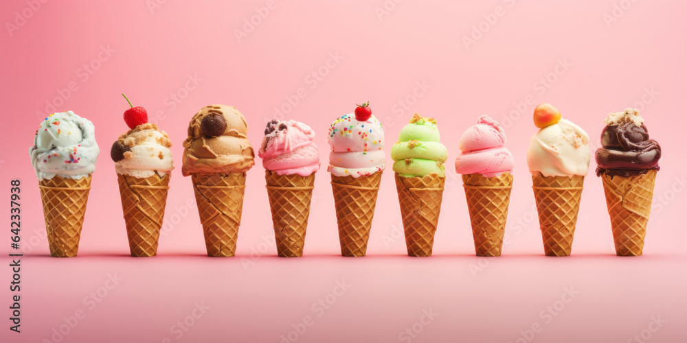 Ice creams on pale pink background