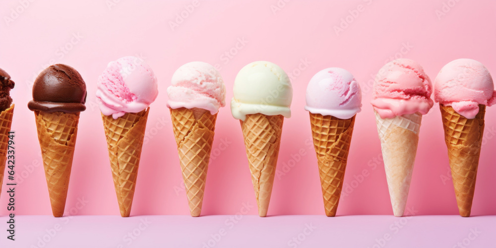 Ice creams on pale pink background