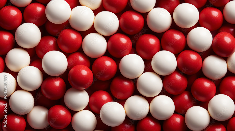 Red and white bonbons candies background. Generative AI