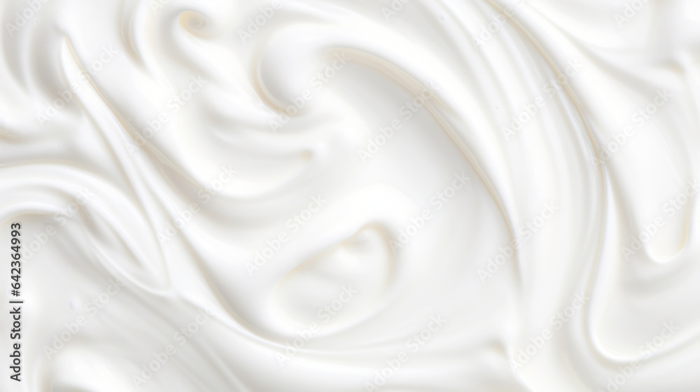 Close up of white natural creamy vanilla yogurt. Top view. Generative AI