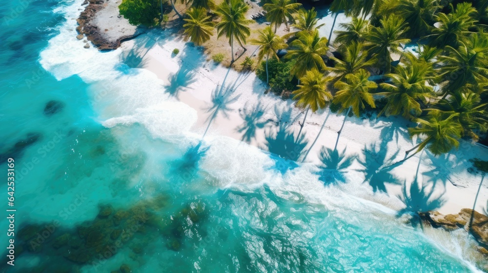 Paradise found: Aerial exploration of a tropical island oasis, where turquoise waters meet sandy sho