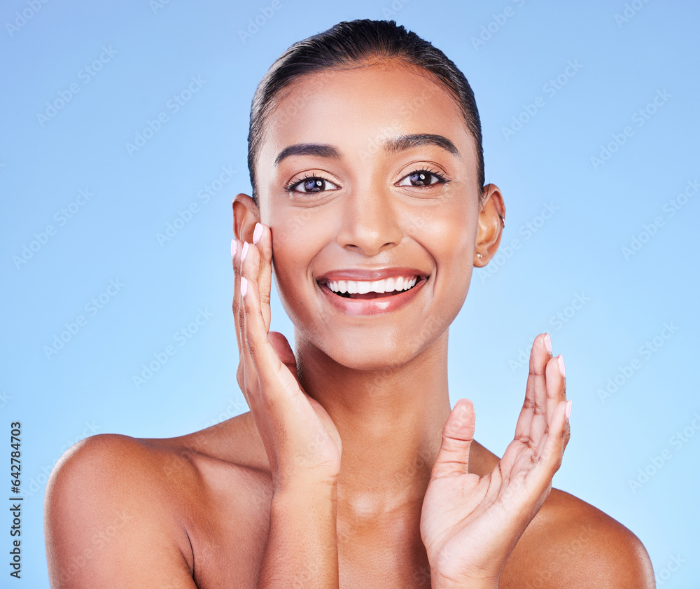 Cosmetics, smile and skincare with portrait of woman in studio for beauty, dermatology and facial. G