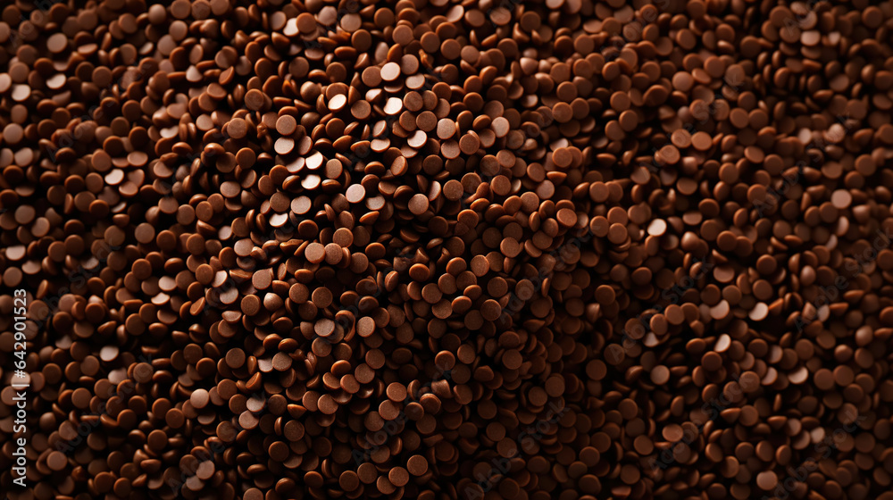 Chocolate sprinkles background. Sweet cocoa flakes. Generative AI