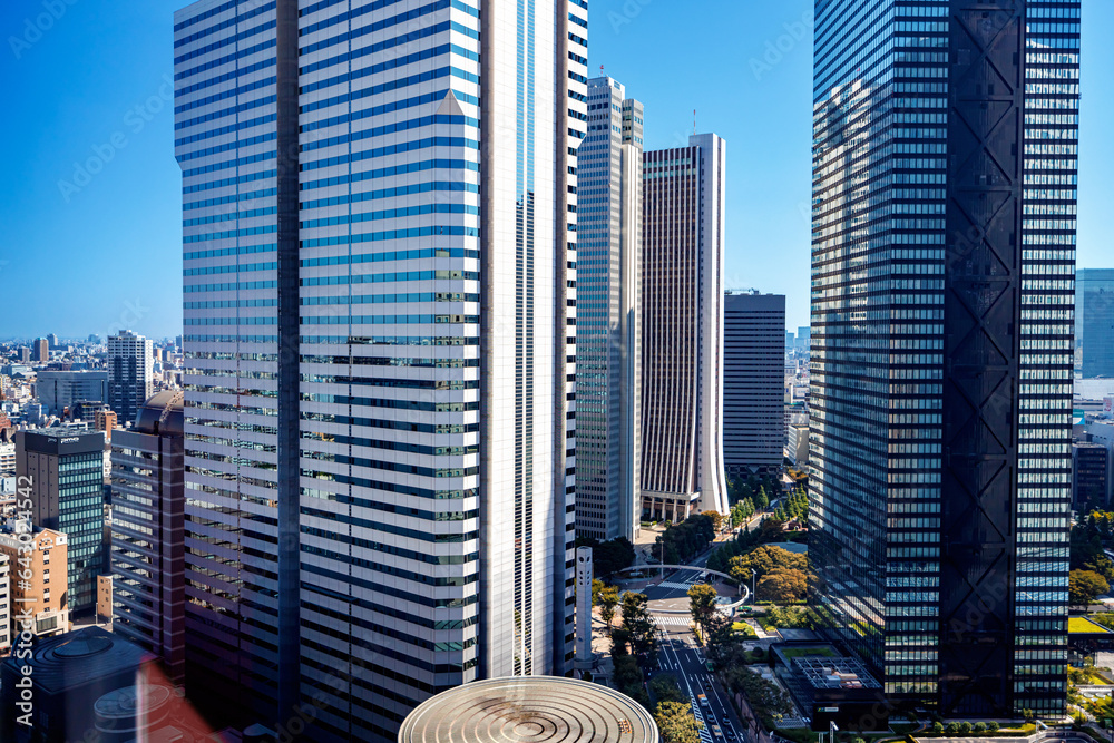 Skyscrapers towering above the cityscape of Nishi-Shinjuku, Tokyo, Japan