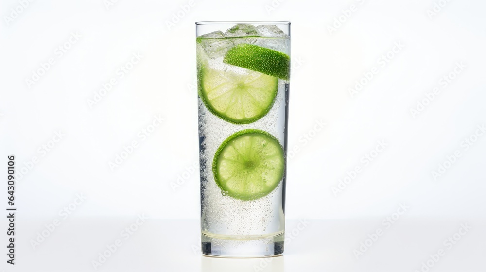 Refreshing and Invigorating: A Sparkling Glass of Lime-Infused Water, Captured in a Crisp, Minimalis