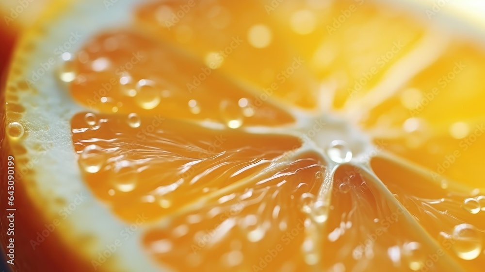 Tantalizing Tanginess: A vibrant low-angle shot of a succulent orange slice, basking in natural ligh