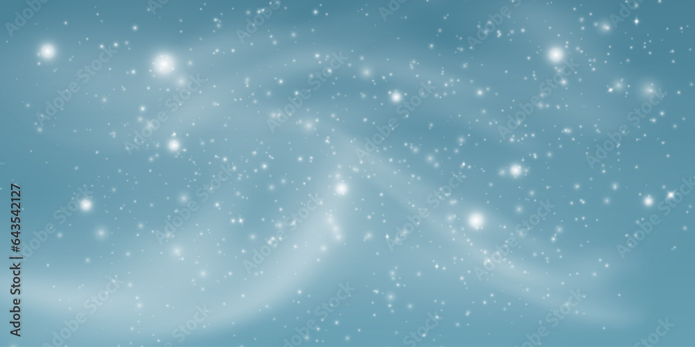 White png dust light. Bokeh light lights effect background. Christmas background of shining dust Chr