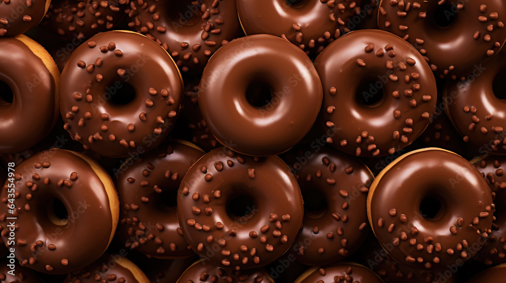 Donut with chocolate glaze background. Round american chocolate doughnuts. Generative AI