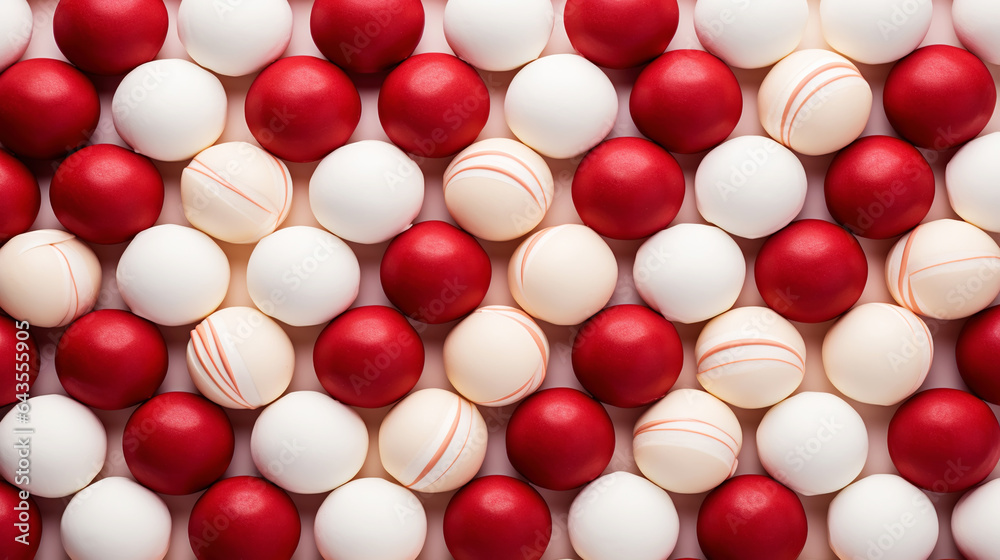 Red and white bonbons candies background. Generative AI