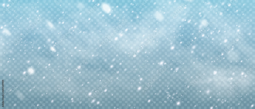 Falling snowflakes in transparent beauty, delicate and small, isolated on a clear background. Snowfl