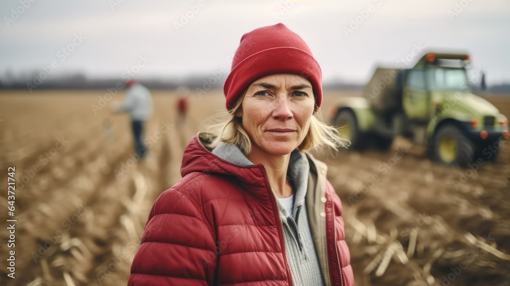 Farmer woman standing in farm.