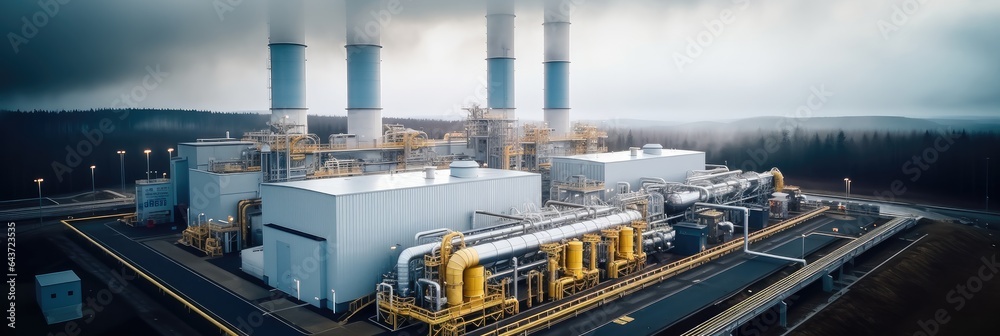 Aerial view of Natural gas powered turbine power plant.