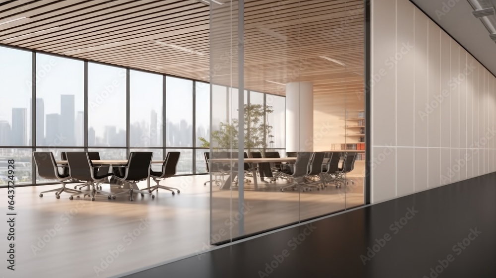 Modern office room, Office hall corner with meeting room.