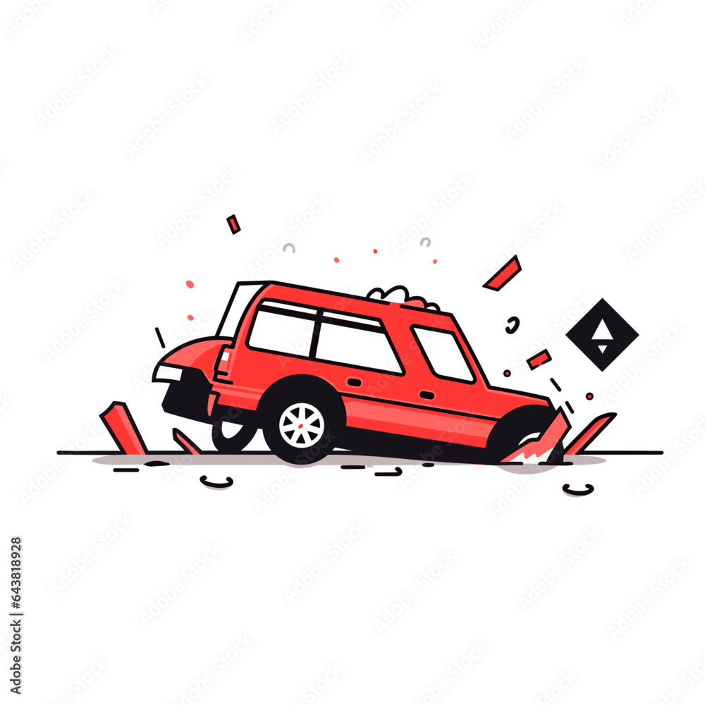 Car Accident vector icon in minimalistic, black and red line work, japan web