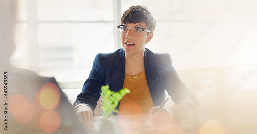 Mockup, recruitment or businesswoman in an office, job interview or meeting at human resources. Vaca