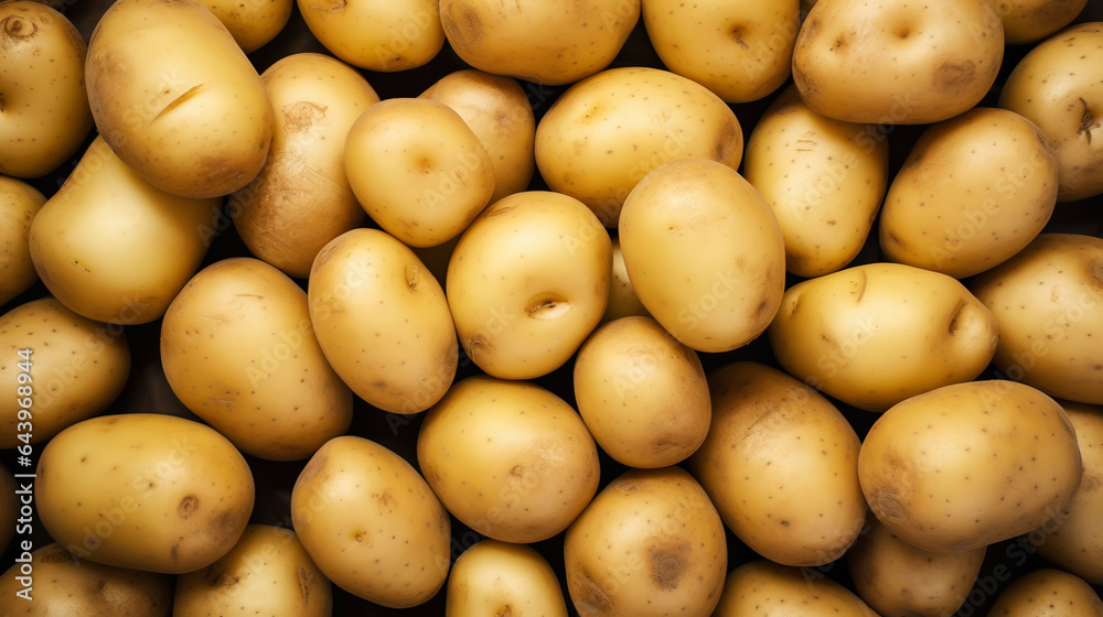 Fresh potatoes with water drops background. Vegetables backdrop. Generative AI