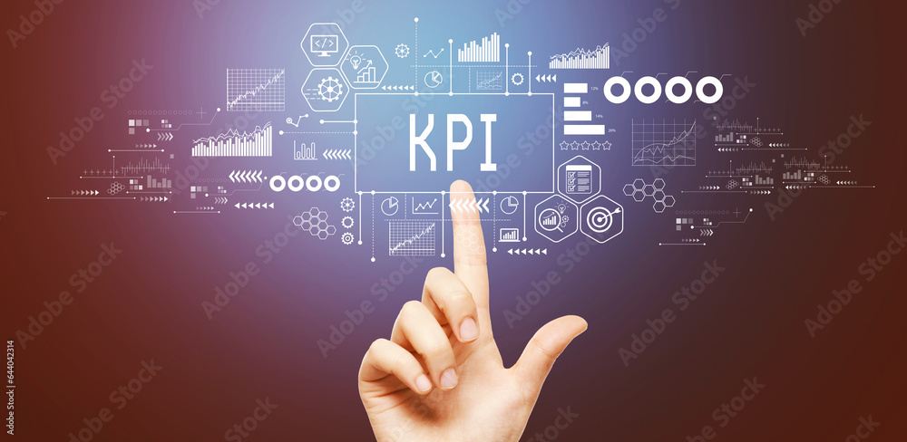 KPI - Key Performance Indicator theme with hand pressing a button on a technology screen