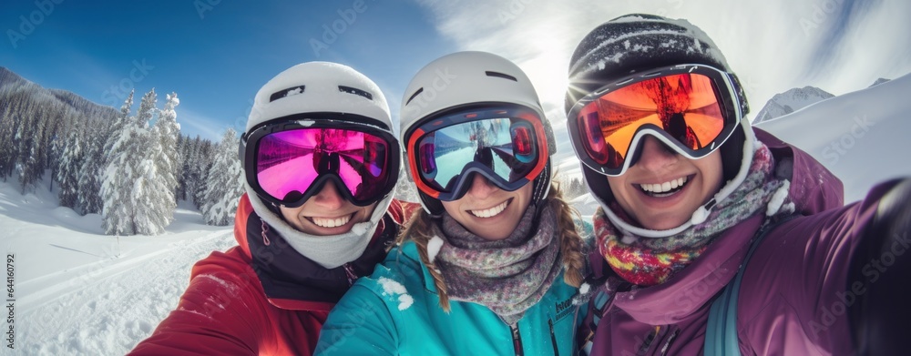 A group of skiers wearing ski goggles and gloves