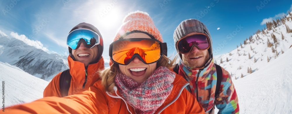 A group of skiers wearing ski goggles and gloves