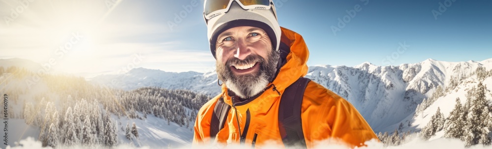 An man skiing on a snowy mountain