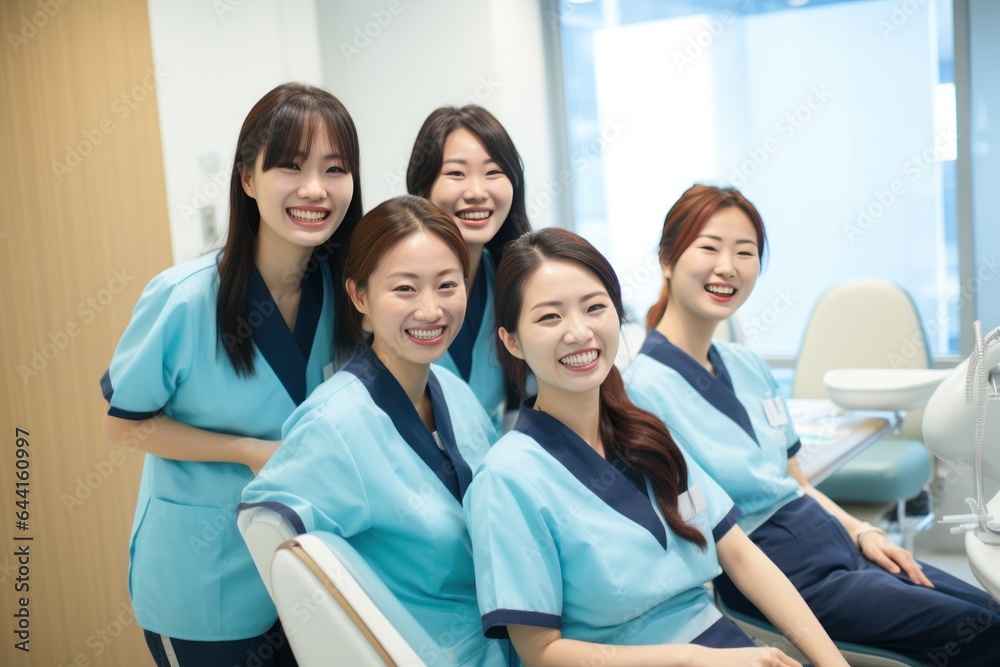 Women nursing assistant are completing an exam in an exam room