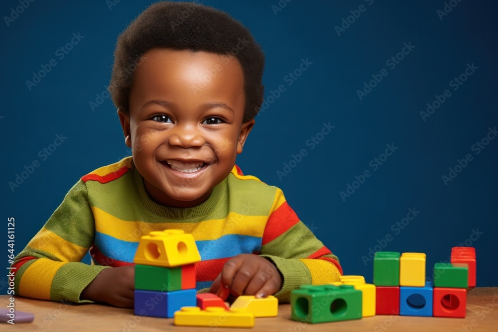 Young african child plays blocks