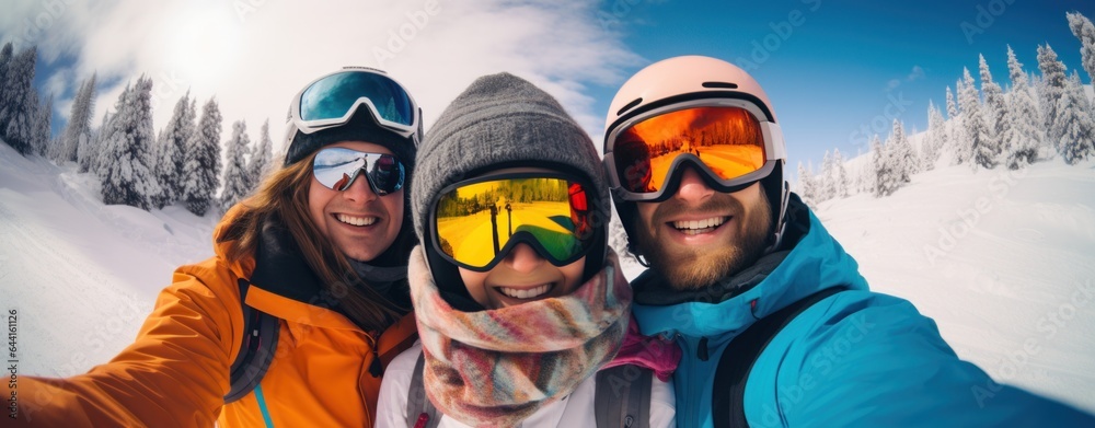 A group of skiers wearing ski goggles and gloves