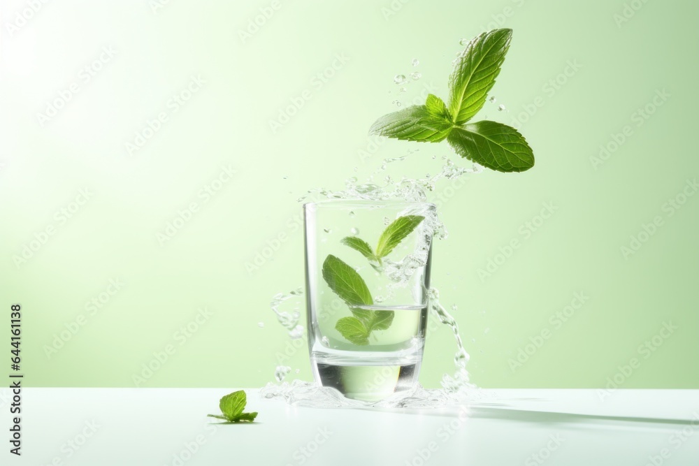 Glass of water with mint leaves