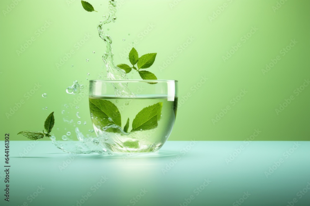 Glass of water with mint leaves