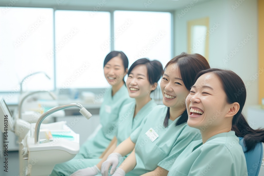 Women nursing assistant are completing an exam in an exam room