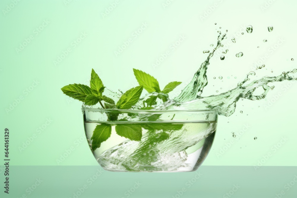 Glass of water with mint leaves