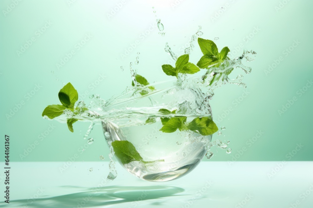 Glass of water with mint leaves