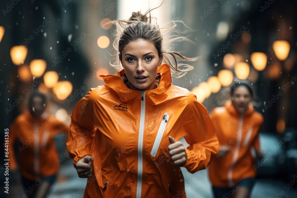 Female athletes taking a quick jog in the rain