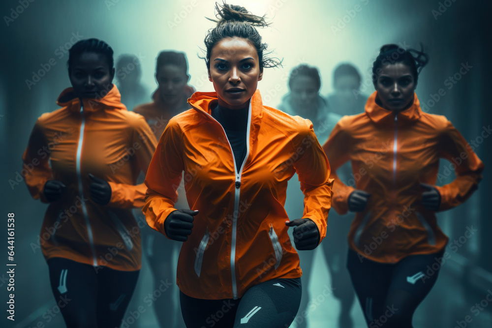 Female athletes taking a quick jog in the rain