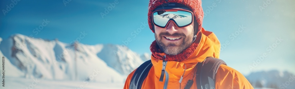 An man skiing on a snowy mountain