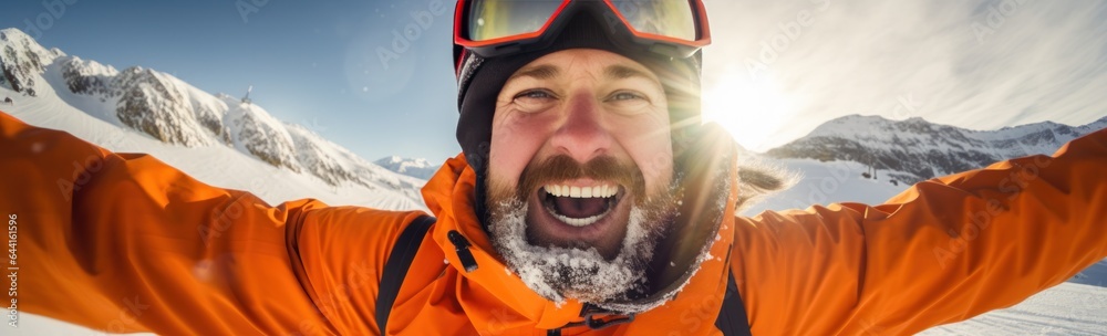 An man skiing on a snowy mountain