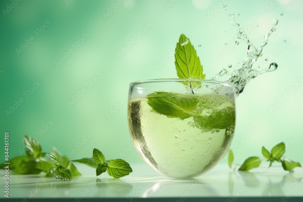 Glass of water with mint leaves